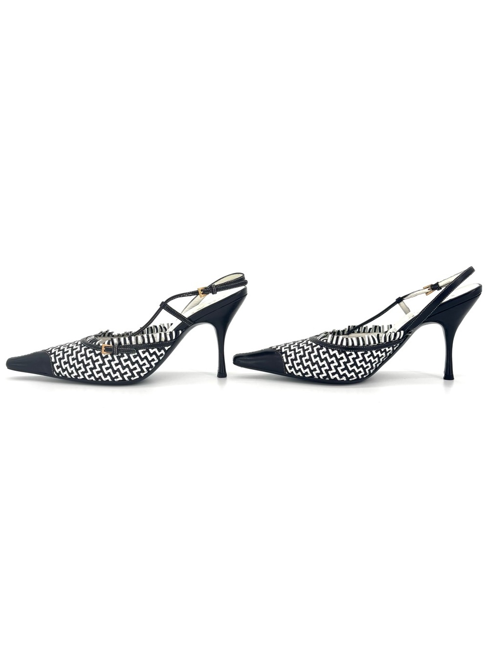 Prada Retro Vintage Cap Toe Mini Buckle Fringe Embellished Slingback Pumps 37 - Picture 5 of 9